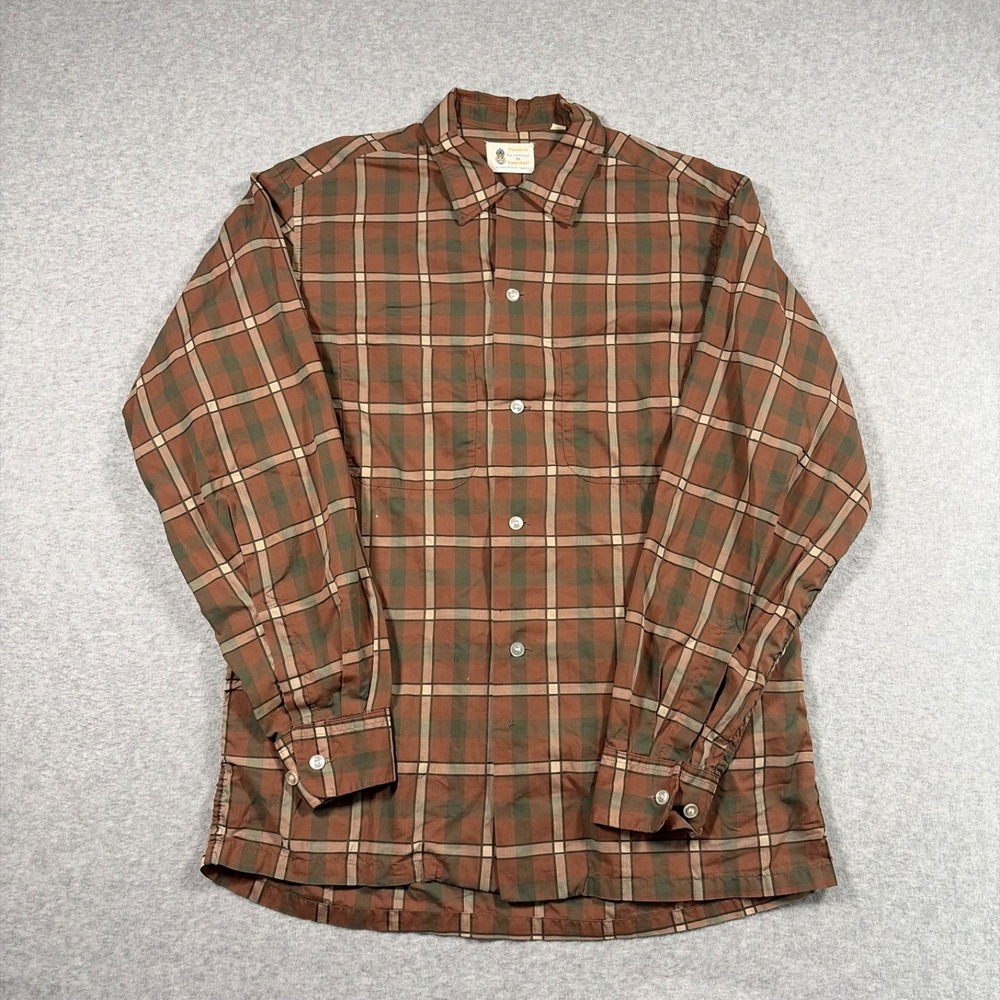 VTG Penney's Towncraft Button Up Shirt Mens Medium Brown Plaid Dan River 50s 60s